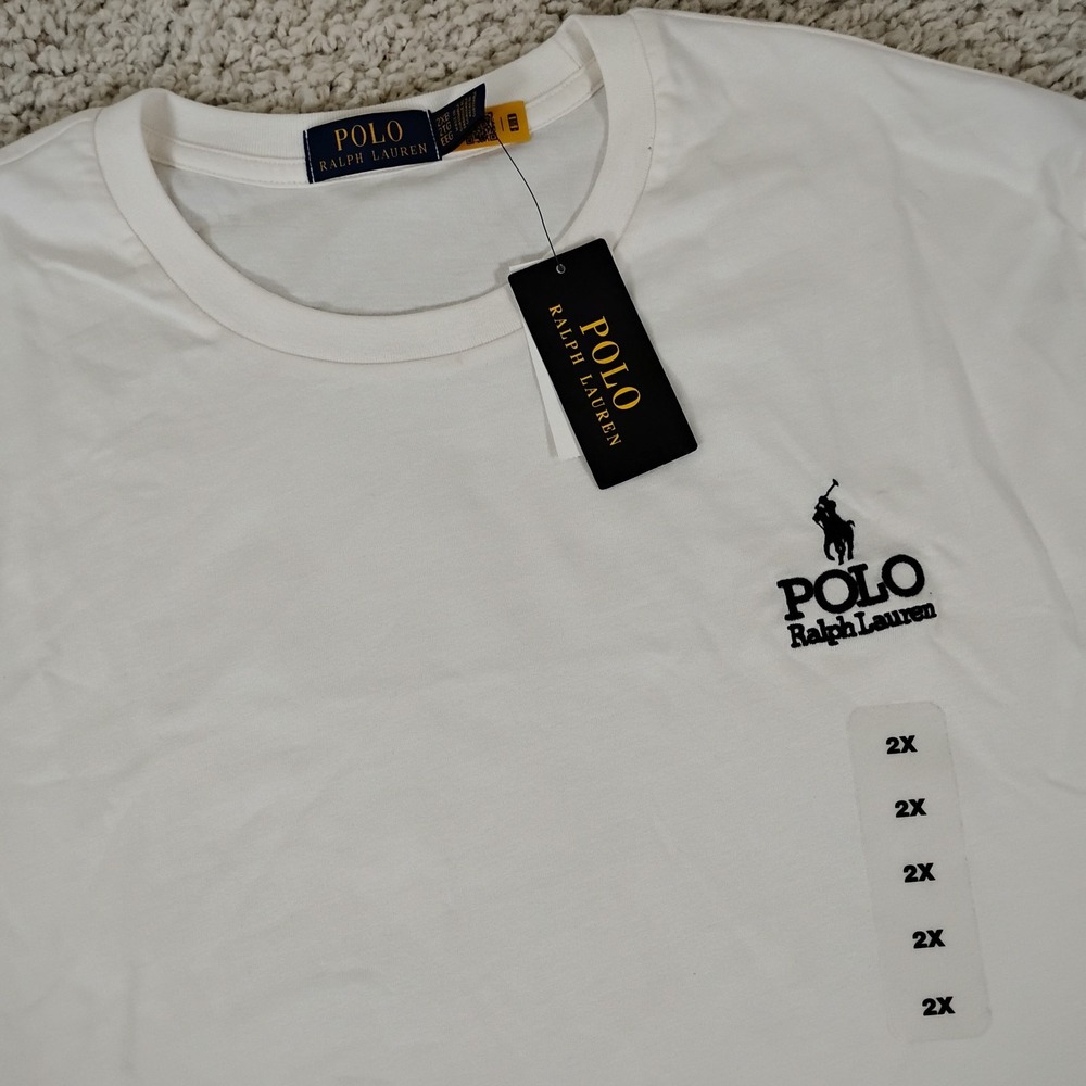 Polo Ralph Lauren Shirt Mens 2XB 2XL White Embroidered Pony Cotton Designer Tee